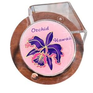 Vintage Hawaii Purple Orchid Flower Coster‎ Travel Island Souvenir 1980s Retro